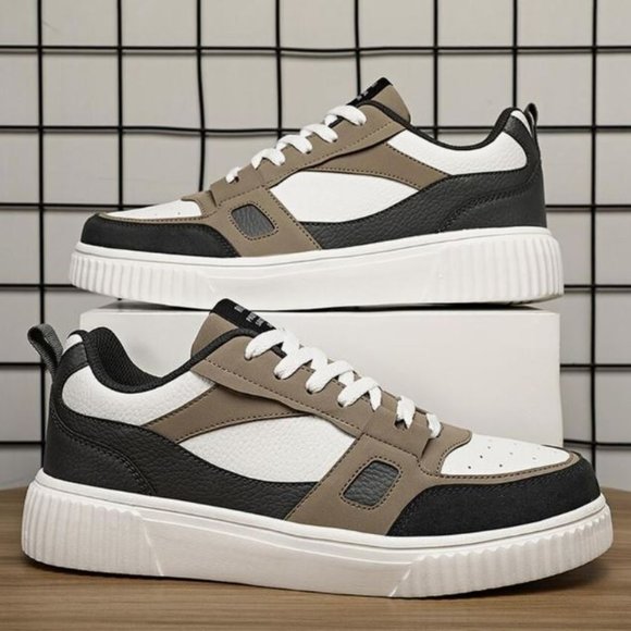 Men's Anti-slip Litchi Embossed Letter Graphic Colorblock Lace Up Skate Shoe - Picture 2 of 5